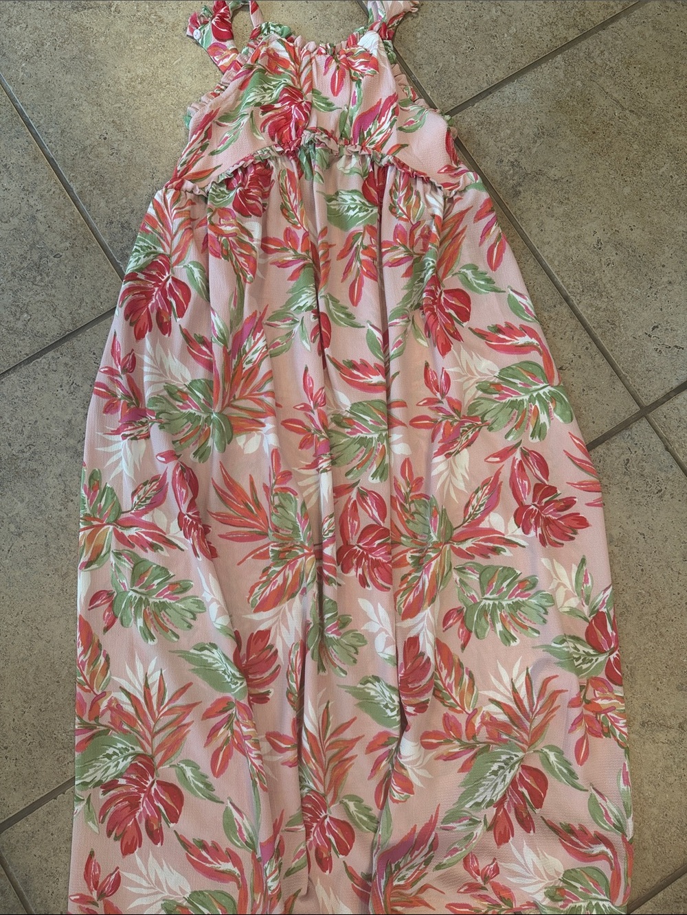 iris & ivy Pink Floral dress with Green Leaves